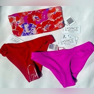 LSpace 3 Pc XS Bikini Beach Wave Tropical Bandeau Top Sandy & Veronica Bottom